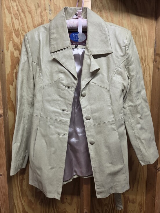Jackets & Blazers - Vintage Lori Lori Lobi Lobi Cream Leather Blazer Jacket Coat Medium